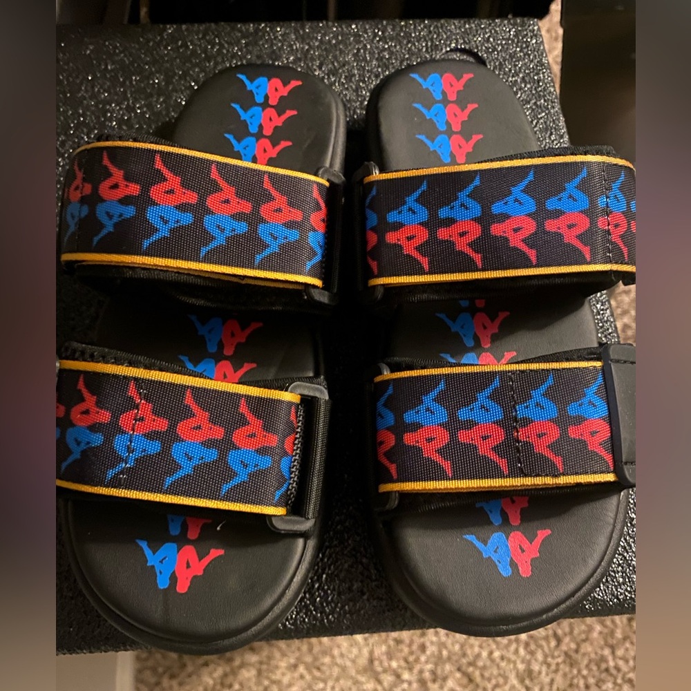 Kappa Slides black slip ons flip flops chunky sandals